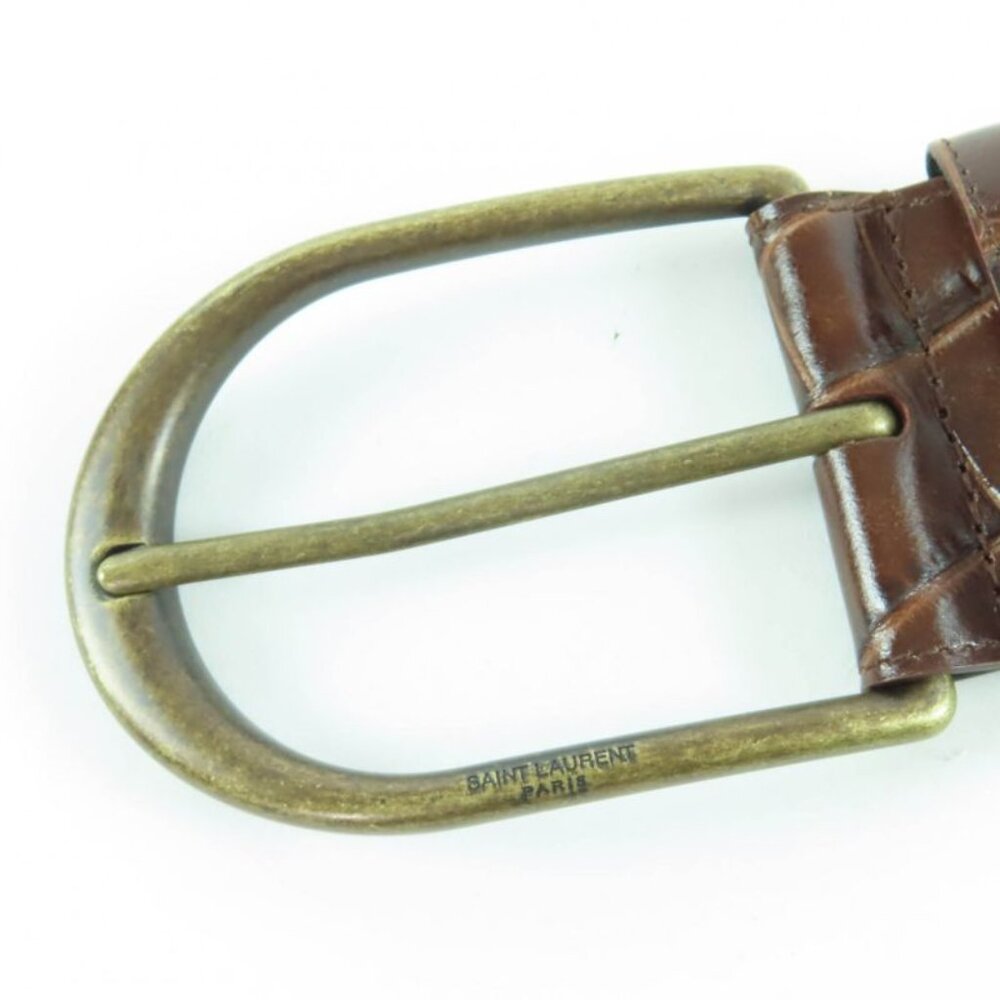 Saint Laurent Logo Croc Shape Pressed Leather Belt Brown 65 Storage - Picture 5 of 10